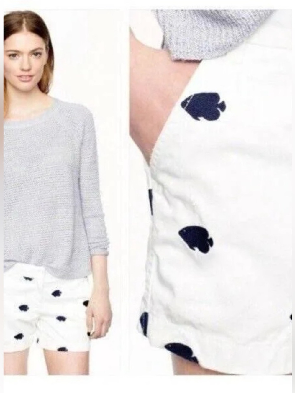 J. Crew White Chino Shorts with Navy fish 🐟 motif